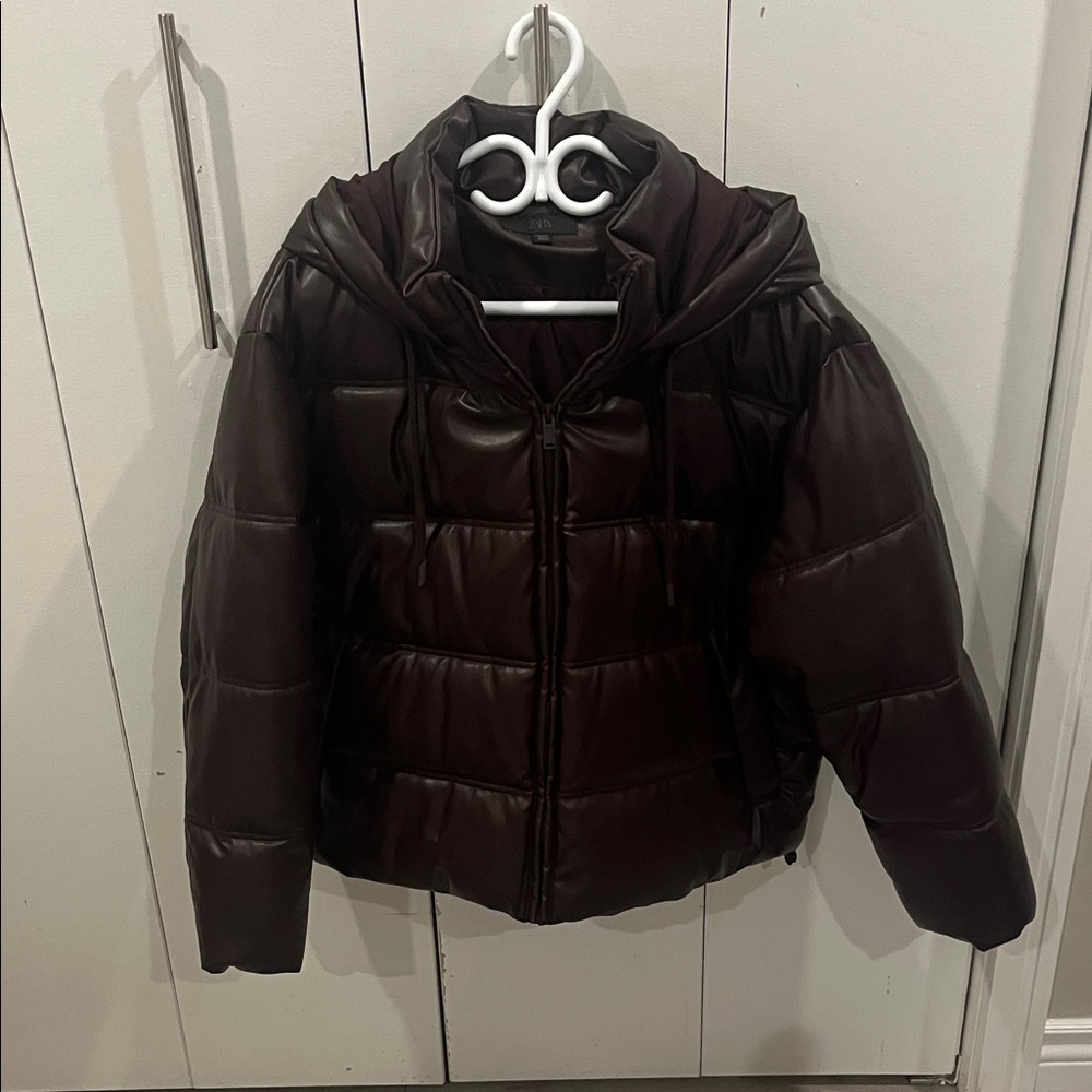 Zara Dark Brown Quilted Puffer Jacket